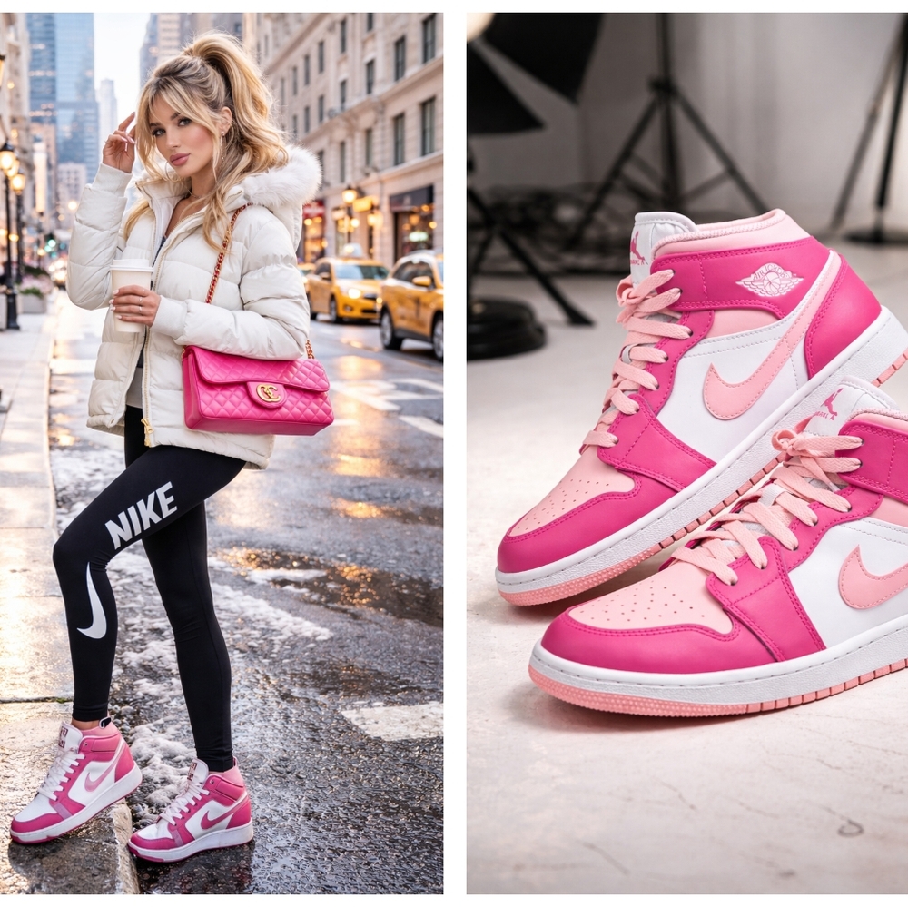 Air Jordan I Mid Shoes in Fierce Pink
